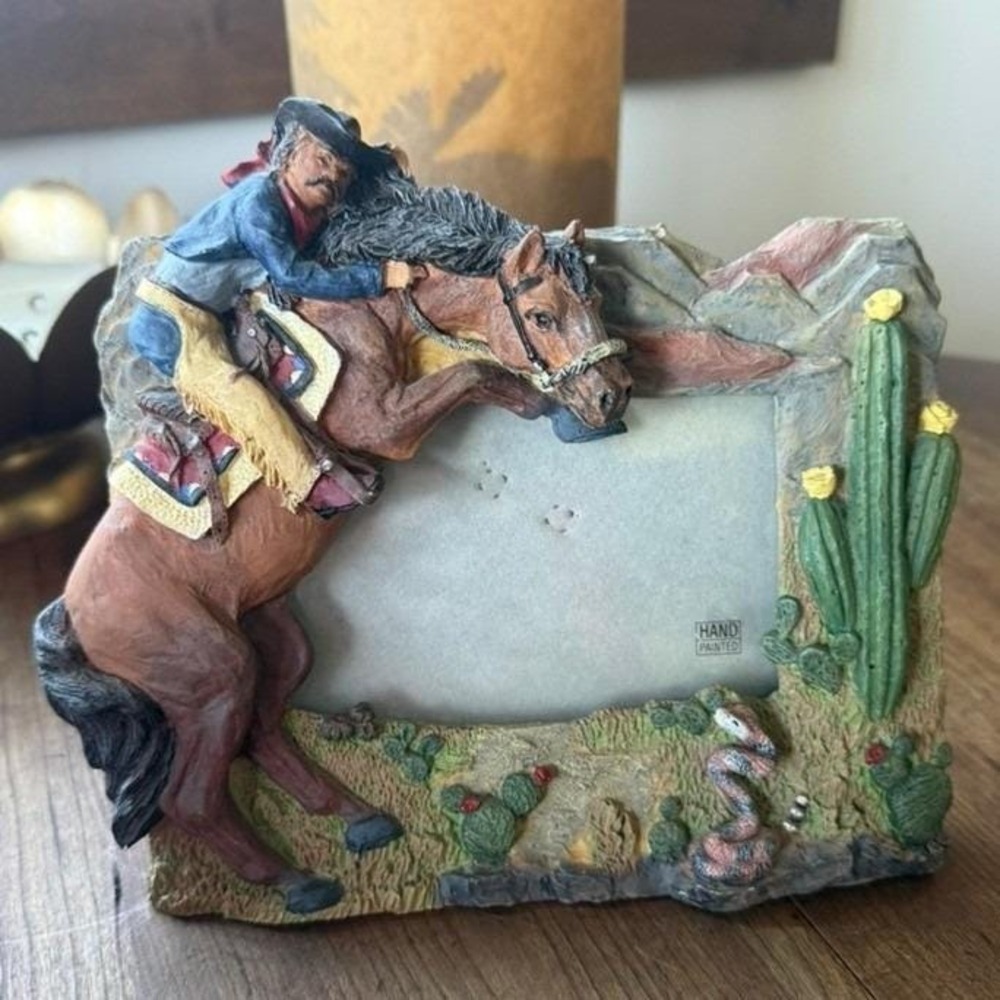 Vintage 1994 FIGI Trail Rider Western Cowboy Horse Cactus 3D Picture Frame